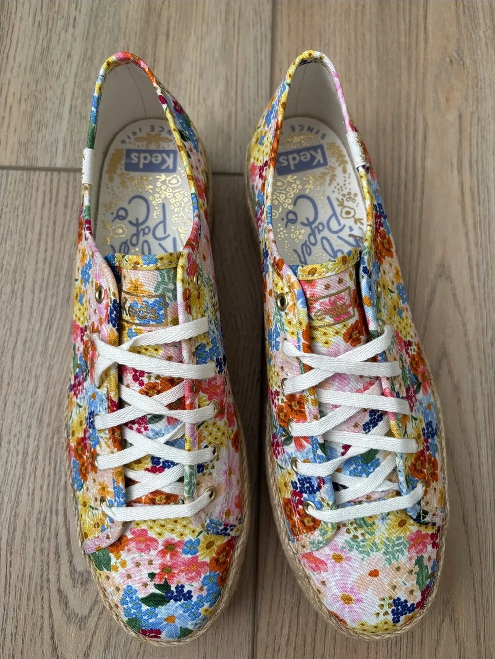 Keds x Rifle Paper Co. Margaux Triple Kick Jute Sole Sneakers SZ 10 Summery Boho